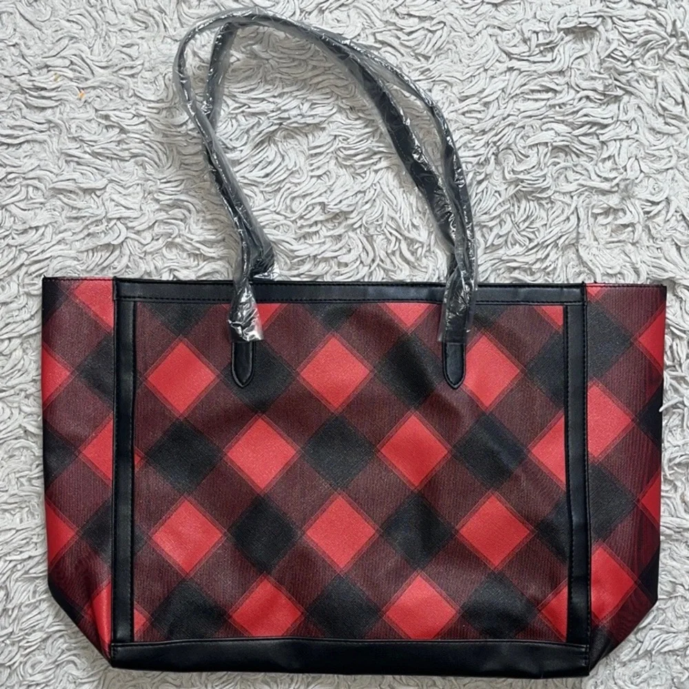 Victoria’s Secret Tote Carryall Bag Red Plaid Buffalo Check New - Picture 3 of 4